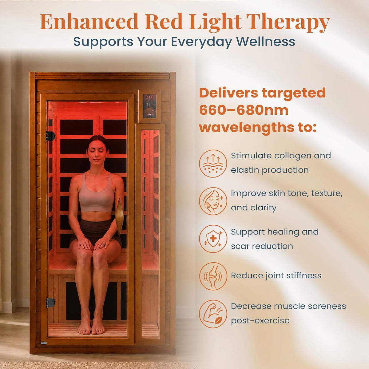 DYNAMIC SAUNAS Barcelona 1-2 Person Infrared Sauna with Red Light Therapy